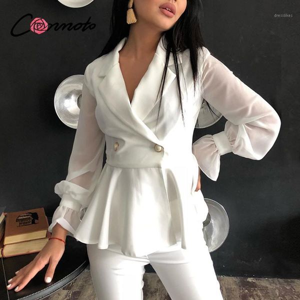 women's suits & blazers conmoto casual white button blazer chic long sleeve fitted office ladies autumn women bottom ruffled 2021 outer, White;black
women's suits & blazers conmoto casual white button blazer chic long sleeve fitted office ladies autumn women bottom ruffled 2021 outer, White;black