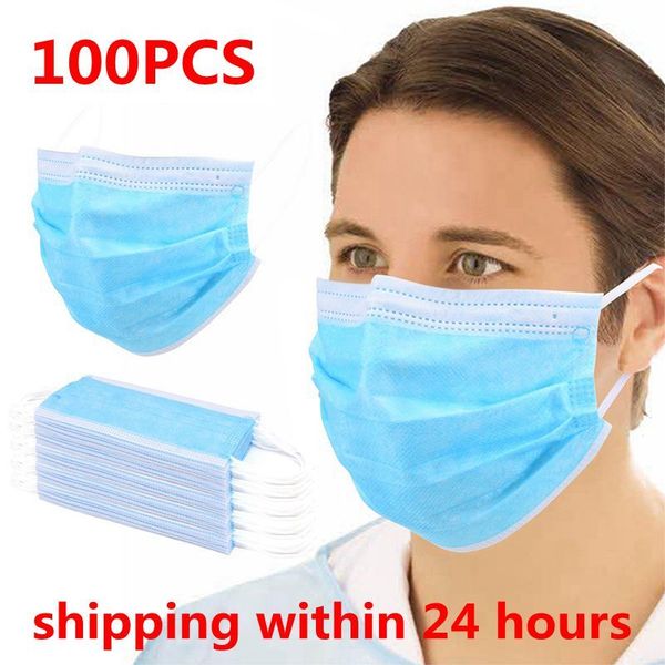 non-woven shipping 3 layer 100pcs anti-dust fast anti-saliva mouth thickened disposable face masks safety mask