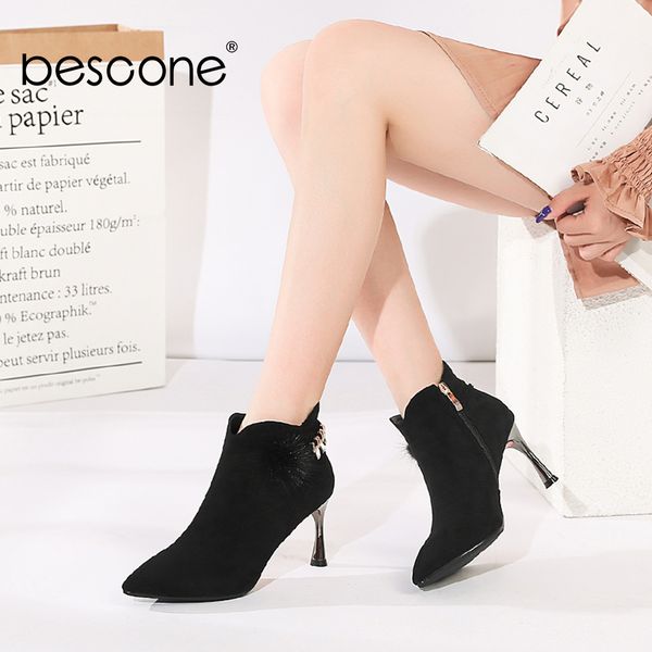 bescone elegant mid-calf boots chain decoration pointed toe high thin heel zip shoes for party women's winter boots bm283, Black
bescone elegant mid-calf boots chain decoration pointed toe high thin heel zip shoes for party women's winter boots bm283, Black