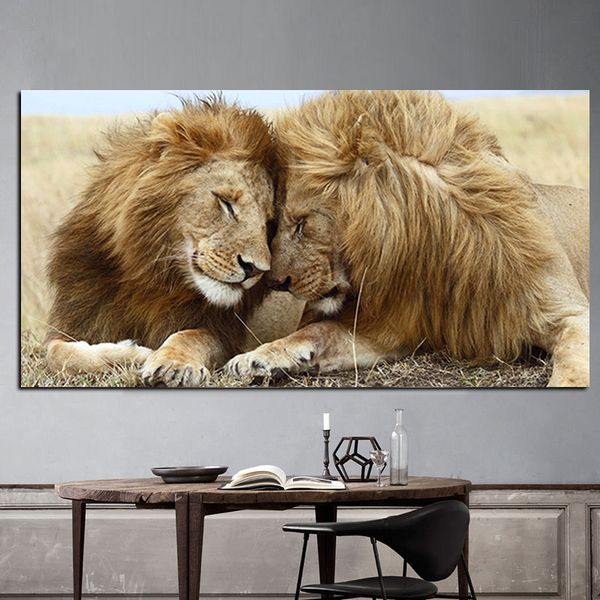 african brotherly love two male lions canvas painting wild animal posters and prints wall art pictures for living room
african brotherly love two male lions canvas painting wild animal posters and prints wall art pictures for living room