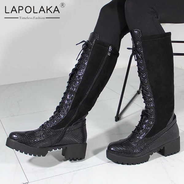 lapolaka new fashion snake print knee high boots woman shoes platform non slip zipper comfortable shoes ladies boots, Black 
lapolaka new fashion snake print knee high boots woman shoes platform non slip zipper comfortable shoes ladies boots, Black
