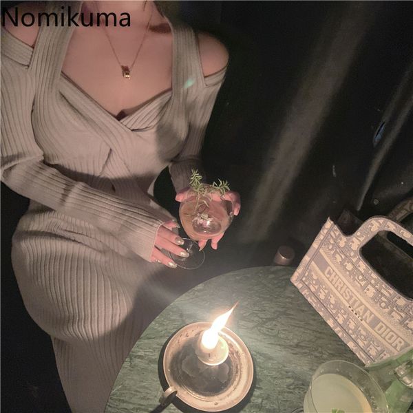 nomikuma halter long sleeve women sweater dress 2020 autumn winter korean knitted dresses slim v-neck vestidos femme 6d092 lj201202, Black;gray
nomikuma halter long sleeve women sweater dress 2020 autumn winter korean knitted dresses slim v-neck vestidos femme 6d092 lj201202, Black;gray
