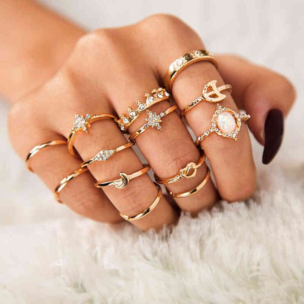 13-piece golden bohemian ring women's set knuckle white stone crystal s geometric finger s accessories, Silver
13-piece golden bohemian ring women's set knuckle white stone crystal s geometric finger s accessories, Silver