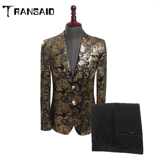 two-piece men black velvet suits gold floral print fashion causal suit jacket double breasted dj singers slim fit outfit wedding, White;black
two-piece men black velvet suits gold floral print fashion causal suit jacket double breasted dj singers slim fit outfit wedding, White;black