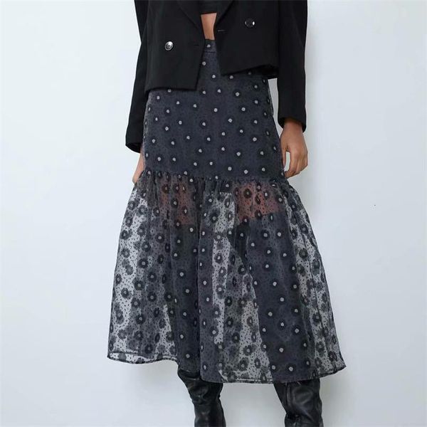 women organza floral pattern midi skirt faldas mujer elastic waist side zipper fly female stylish casual a line skirts, Black
women organza floral pattern midi skirt faldas mujer elastic waist side zipper fly female stylish casual a line skirts, Black