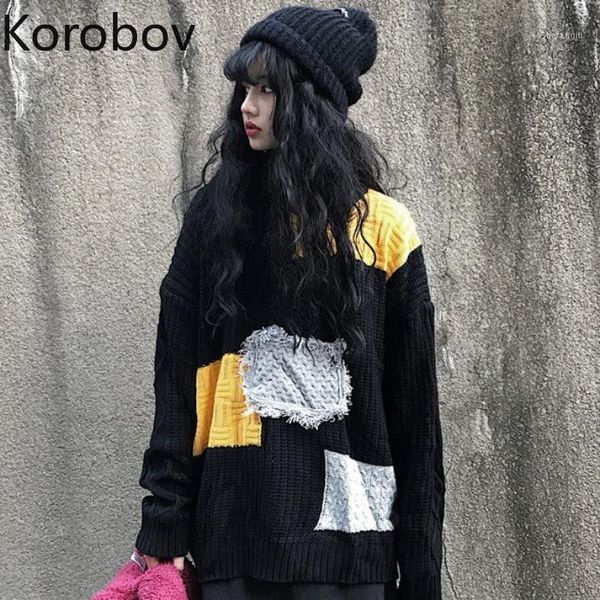korobov autumn winter new women sweaters korean streetwear long sleeve hit color patchwork sueter mujer harajuku knitwear 794441, White;black
korobov autumn winter new women sweaters korean streetwear long sleeve hit color patchwork sueter mujer harajuku knitwear 794441, White;black