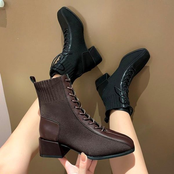 knitting ankle boots zip stitch woman shoes 2020 autumn winter black lace up booties square heeled motorcyle botas mujer 8502c
knitting ankle boots zip stitch woman shoes 2020 autumn winter black lace up booties square heeled motorcyle botas mujer 8502c