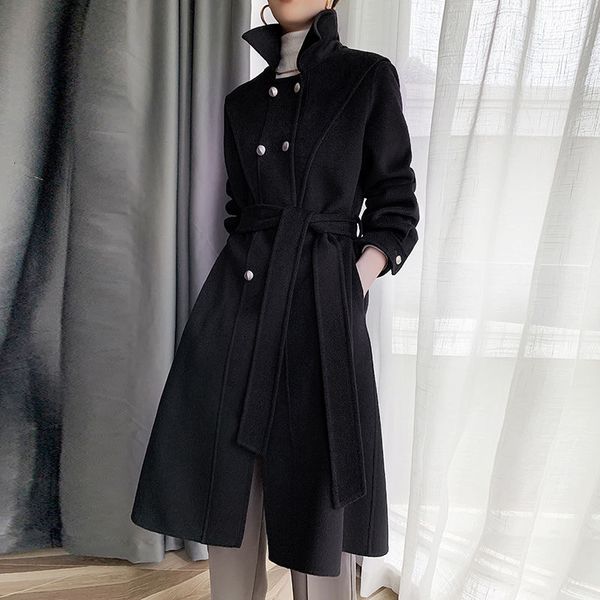 female 2021 fashion new long winter wool jacket elegant double breasted loose woman belt mixtures office coat cqnz, Black
female 2021 fashion new long winter wool jacket elegant double breasted loose woman belt mixtures office coat cqnz, Black