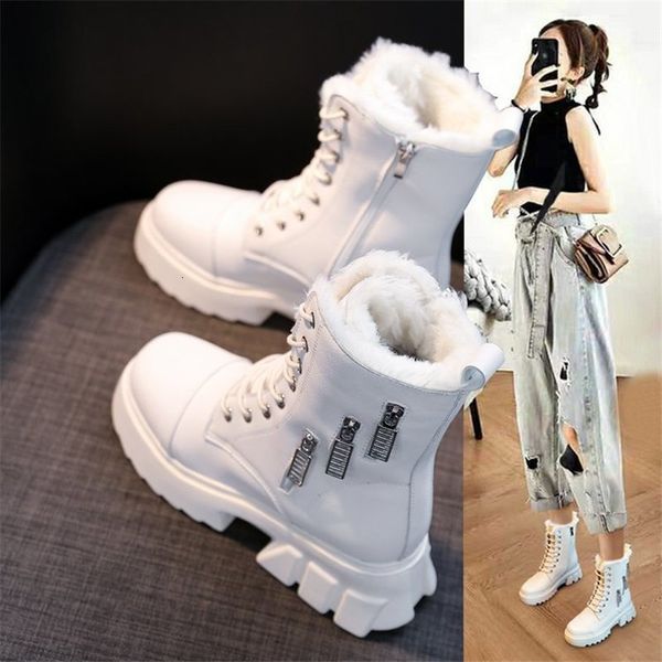 2021 new feminine eight centimeters increased internal boots leather of plutonium shoes high heels fashion winter snowboots 7hwr, Black