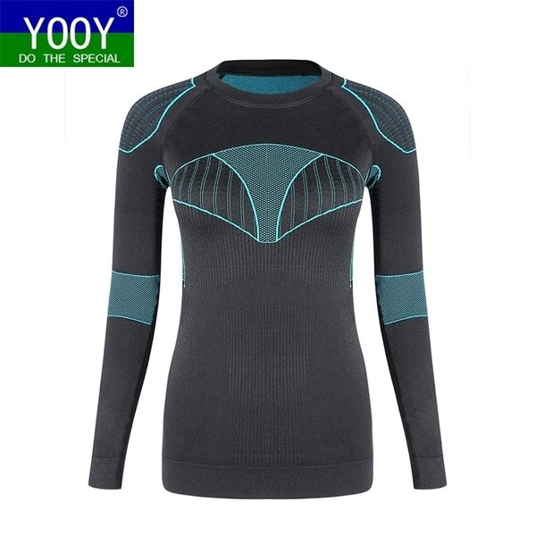 yooy women ski thermal underwear girl sports quick dry shirts functional underwear skiing jackets under clothes 201113, Black;pink