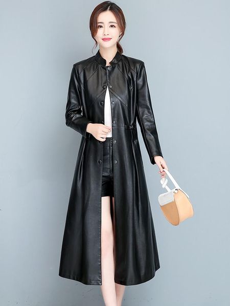 women's leather & faux middle long knee length windbreaker of korean version in autumn and winter 2021, Black
women's leather & faux middle long knee length windbreaker of korean version in autumn and winter 2021, Black