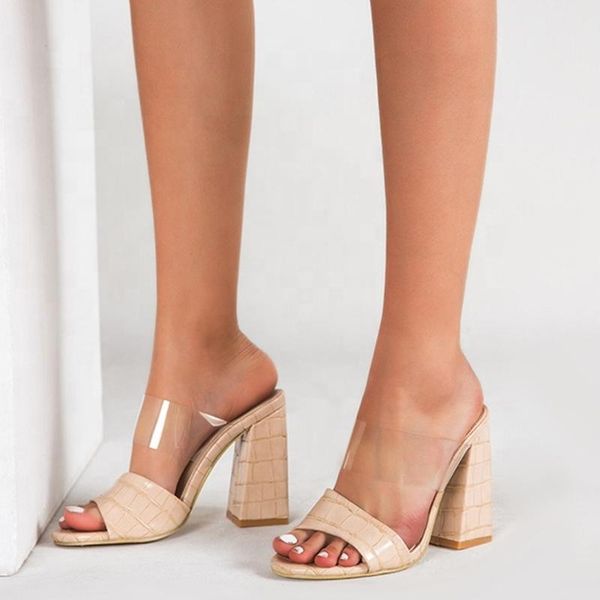 sandals slip-on stone pattern pvc band high chunky heel slippers round open toe women summer shoes ladies pumps, Black
sandals slip-on stone pattern pvc band high chunky heel slippers round open toe women summer shoes ladies pumps, Black