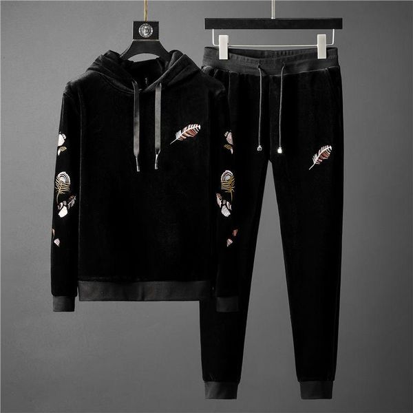men's tracksuits winter embroidered fashion brand sweater hooded thickening suit for men europe station leisure trend handsome two piec, Gray
men's tracksuits winter embroidered fashion brand sweater hooded thickening suit for men europe station leisure trend handsome two piec, Gray