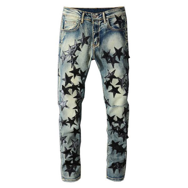 men's jeans new high street brand black five pointed star jeans fashion men's slim leggings, Blue
men's jeans new high street brand black five pointed star jeans fashion men's slim leggings, Blue