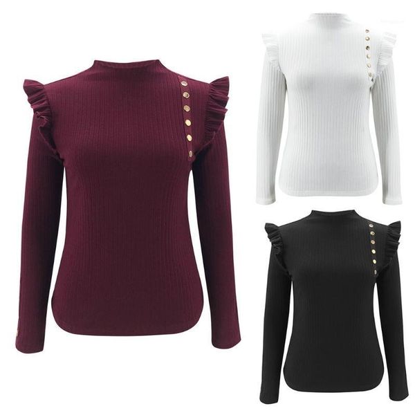 women long sleeve turtleneck sweater ruffles patchwork buttons pullover solid color ribbed knit slim jumper shirt1, White;black
women long sleeve turtleneck sweater ruffles patchwork buttons pullover solid color ribbed knit slim jumper shirt1, White;black