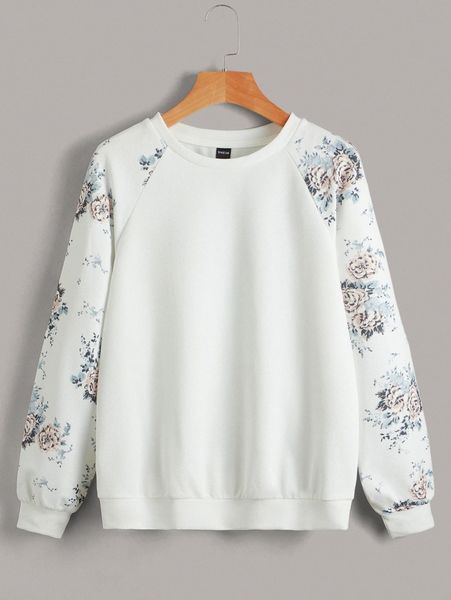 drop shoulder floral print pullover r5yr#, White;black