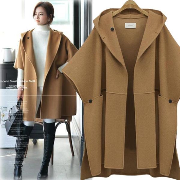 women's wool & blends women winter loose woolen coat hooded batwing sleeves cloak large size outerwear ponchos cape jacket shawl female, Black
women's wool & blends women winter loose woolen coat hooded batwing sleeves cloak large size outerwear ponchos cape jacket shawl female, Black
