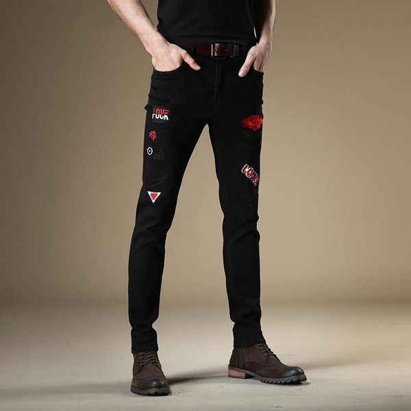men's jeans men fashion rose embroidery black denim streetwear straight pencil pants, Blue
men's jeans men fashion rose embroidery black denim streetwear straight pencil pants, Blue