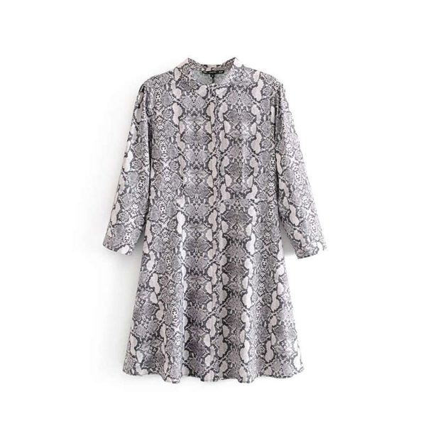 and summer new women's skirt spring style standing collar long sleeve snake print dress, Black;gray
and summer new women's skirt spring style standing collar long sleeve snake print dress, Black;gray
