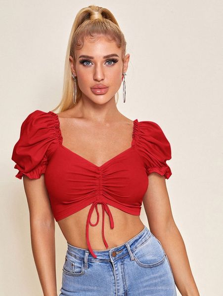 frill trim puff sleeve drawstring crop p9xt#, White
frill trim puff sleeve drawstring crop p9xt#, White