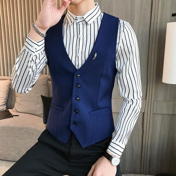 men's vests barber's vest man business casual waistcoat men classic solid slim fit groom wedding dress party korean fashion, Black;white
men's vests barber's vest man business casual waistcoat men classic solid slim fit groom wedding dress party korean fashion, Black;white