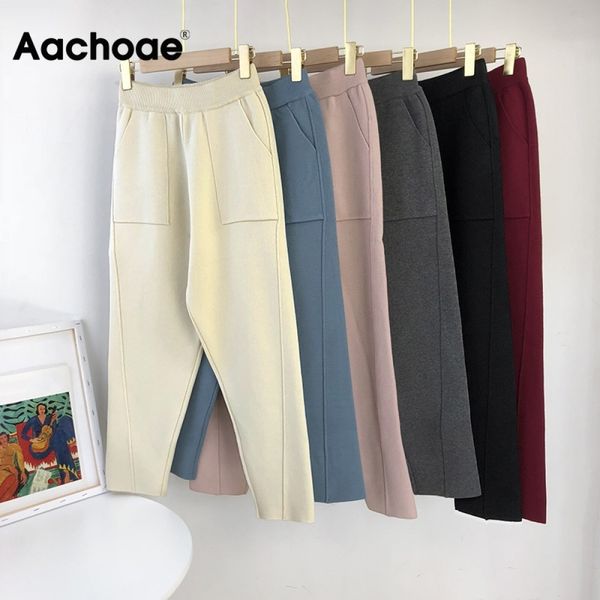 aachoae women solid elastic waist knitted pants with pockets fashion casual long trousers female autumn winter casual pants 201109, Black;white
aachoae women solid elastic waist knitted pants with pockets fashion casual long trousers female autumn winter casual pants 201109, Black;white