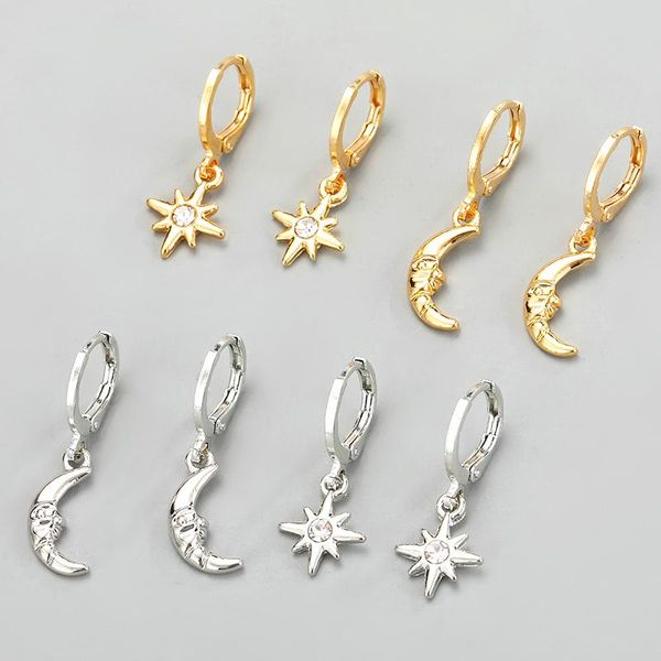 1pair small star face moon earrings for women simple metal hexagram drop dangle earring cute jewelry wholesale, Golden;silver
1pair small star face moon earrings for women simple metal hexagram drop dangle earring cute jewelry wholesale, Golden;silver