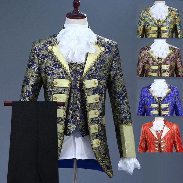 18th century european court men's three-piece suits nightclub floral embroidery performance jacket costume (jacket+pants+vest), White;black
18th century european court men's three-piece suits nightclub floral embroidery performance jacket costume (jacket+pants+vest), White;black