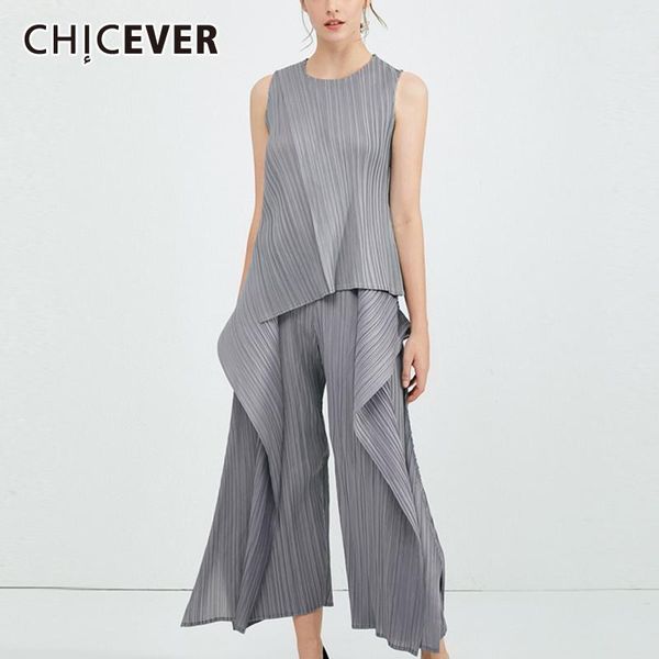 women's tracksuits chicever ruched ruffle striped two piece set female o neck sleeveless irregular shirt wide leg pants casual suit wom, Gray
women's tracksuits chicever ruched ruffle striped two piece set female o neck sleeveless irregular shirt wide leg pants casual suit wom, Gray
