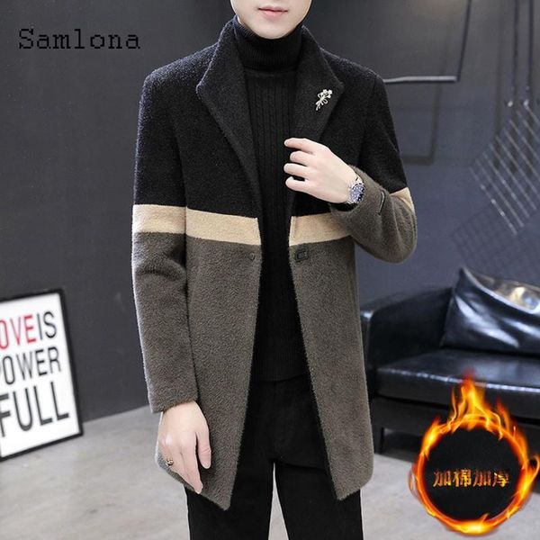 men's wool & blends samlona mens kpop style long coats spring lapel collar retro jacket patchwork outerwear men winter warm clothes 202, Black 
men's wool & blends samlona mens kpop style long coats spring lapel collar retro jacket patchwork outerwear men winter warm clothes 202, Black