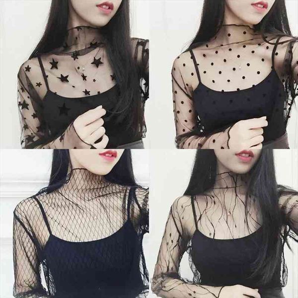 women harajuku mesh net see through mesh blouse long sleeve transparent undershirt tees clubwear, White
women harajuku mesh net see through mesh blouse long sleeve transparent undershirt tees clubwear, White