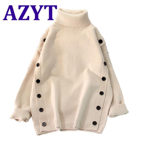 azyt women winter turtleneck sweater pullovers korean loose button decoration knit jumpers women solid color warm knitwea0r 2020, White;black
azyt women winter turtleneck sweater pullovers korean loose button decoration knit jumpers women solid color warm knitwea0r 2020, White;black