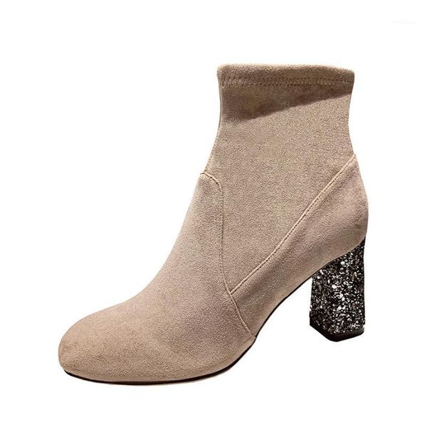 round head flock bling elastic ankle boots for women 2021 fall winter block high heels shoes office party white black1, Black
round head flock bling elastic ankle boots for women 2021 fall winter block high heels shoes office party white black1, Black