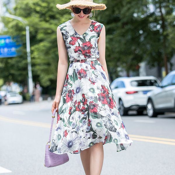 new summer v-neck printing sleeveless elegant belt thin tempers ladies fashion designer style jipd, Black;gray 
new summer v-neck printing sleeveless elegant belt thin tempers ladies fashion designer style jipd, Black;gray