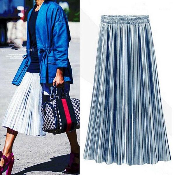 spring summer pleated skirt womens vintage high waist skirt solid long skirts new fashion metallic female1, Black
spring summer pleated skirt womens vintage high waist skirt solid long skirts new fashion metallic female1, Black