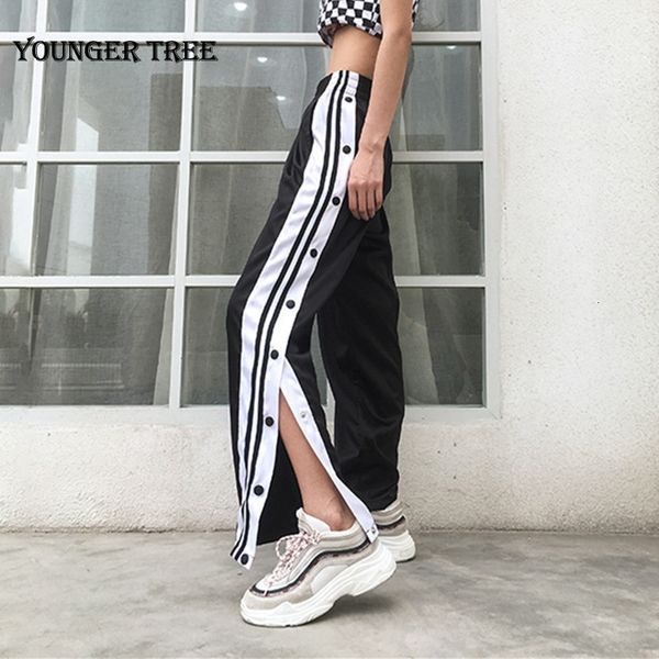 casual satin pants side button striped split pants women black high waist straight sweatpants pantalon femme streetwear new y200114, Black;white
casual satin pants side button striped split pants women black high waist straight sweatpants pantalon femme streetwear new y200114, Black;white