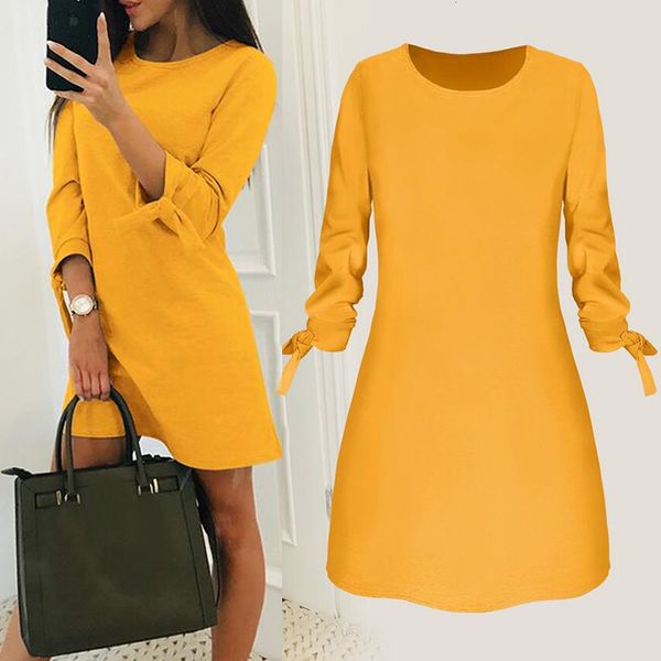 women fashion o-neck solid elegant straigth spring loose mini es 3/4 sleeve bow comfortable plus size, Black;gray
women fashion o-neck solid elegant straigth spring loose mini es 3/4 sleeve bow comfortable plus size, Black;gray