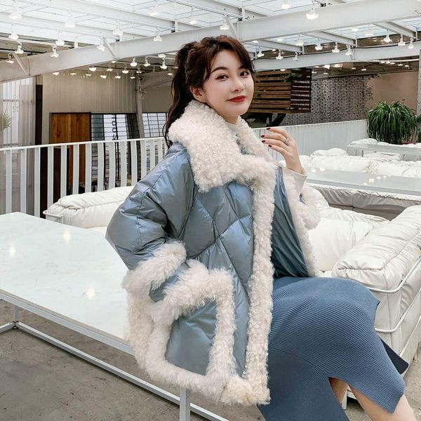 women's down & parkas 2021 winter women korean loose faux lamb fur patchwork coat female warm thick bright surface jacket ladies short, Black
women's down & parkas 2021 winter women korean loose faux lamb fur patchwork coat female warm thick bright surface jacket ladies short, Black