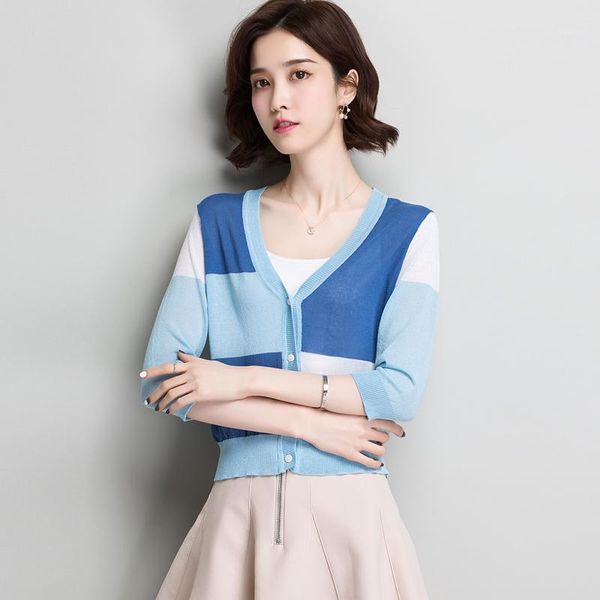 new 2019 summer spring ladies fashion plaid knitwear elegant female colorful thin knit linen cardigan1, White
new 2019 summer spring ladies fashion plaid knitwear elegant female colorful thin knit linen cardigan1, White