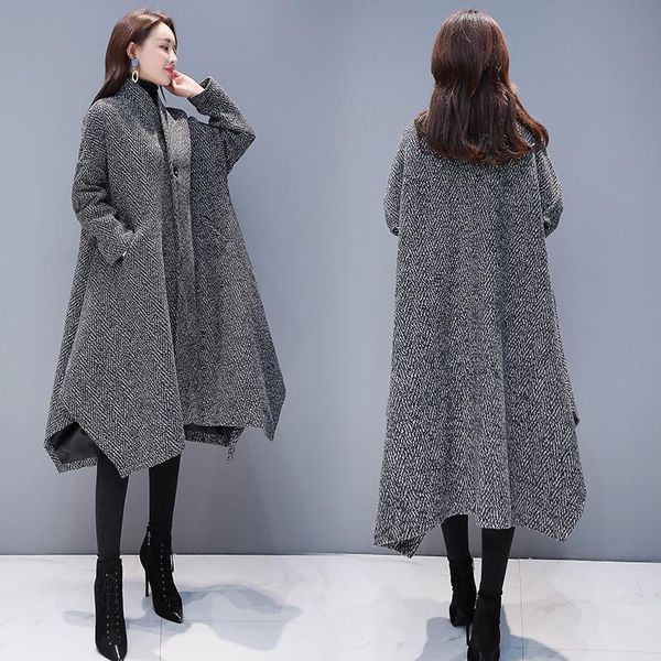women's korean trench coats loose long overcoat plus size female cloak woolen coat autumn winter popular clothing, Tan;black
women's korean trench coats loose long overcoat plus size female cloak woolen coat autumn winter popular clothing, Tan;black