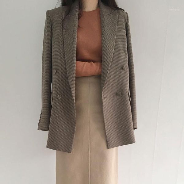 good quality vintage plaid blazer women double breasted turn down collar women jacket autumn spring suit coat female outwear1, White;black
good quality vintage plaid blazer women double breasted turn down collar women jacket autumn spring suit coat female outwear1, White;black