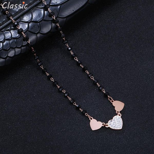 chokers three stainless steel love hearts pendant necklace for women black beads chain crystal short choker female fashion jewelry, Golden;silver
chokers three stainless steel love hearts pendant necklace for women black beads chain crystal short choker female fashion jewelry, Golden;silver