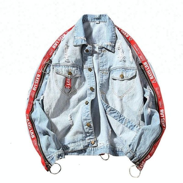 strap washed customize the side stripe denim jacket