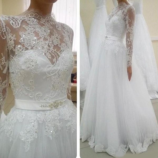 2021 new vintage high neck long sleeve wedding dresses floor length lace beads tulle spring garden bridal gowns vestido de noiva, White
2021 new vintage high neck long sleeve wedding dresses floor length lace beads tulle spring garden bridal gowns vestido de noiva, White