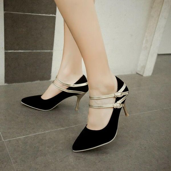 dress shoes women pointed toe velvet elegant ankle strap high heel pumps casual, Black
dress shoes women pointed toe velvet elegant ankle strap high heel pumps casual, Black