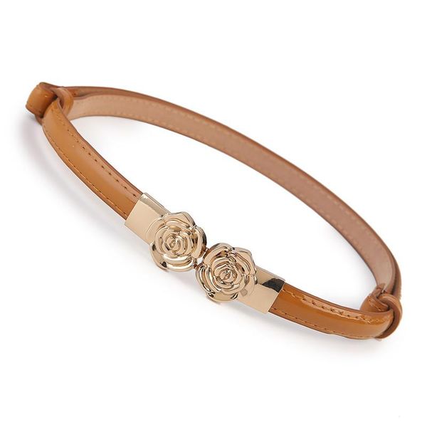 new fashion thin belts for women gold rose flower buckle hasp woman white pu patent leather waistband dress adjust wedding lady bbytth, Black;brown 
new fashion thin belts for women gold rose flower buckle hasp woman white pu patent leather waistband dress adjust wedding lady bbytth, Black;brown
