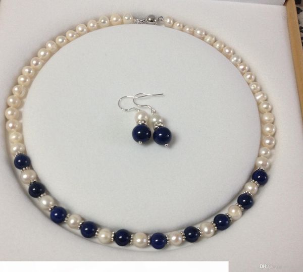charmingwhite akoya cultured pearl lapis lazuli necklace earrings set a23, Black
charmingwhite akoya cultured pearl lapis lazuli necklace earrings set a23, Black
