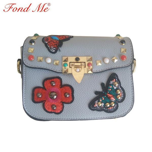 retro mini butterfly embroidered rivets shoulder crossbody small square bag