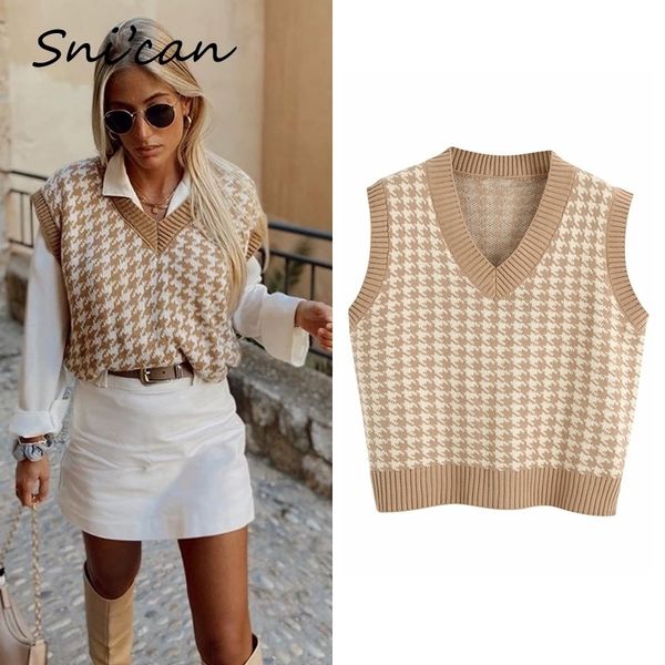 snican houndstooth sleeveless casual vest v neck plaid knitted sweater pullover femme ladies pull sweter autumn za zora y201128, White;black
snican houndstooth sleeveless casual vest v neck plaid knitted sweater pullover femme ladies pull sweter autumn za zora y201128, White;black