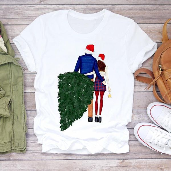 women christmas love sweet tree cartoon clothes 90s holiday print lady tshirt ladies graphic t-shirts female tee t-shirt, White